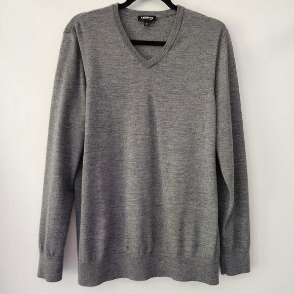 Express Merino Wool Blend gray V-Neck long sleeve sweater‎ mens size XL - Picture 1 of 6